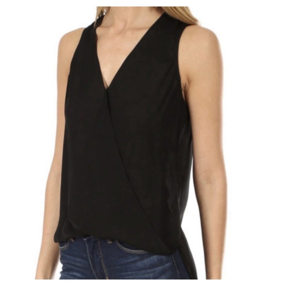 NWT L'AGENCE Mila Draped Sleeveless Cross Front 100% Silk Black Blouse Size M